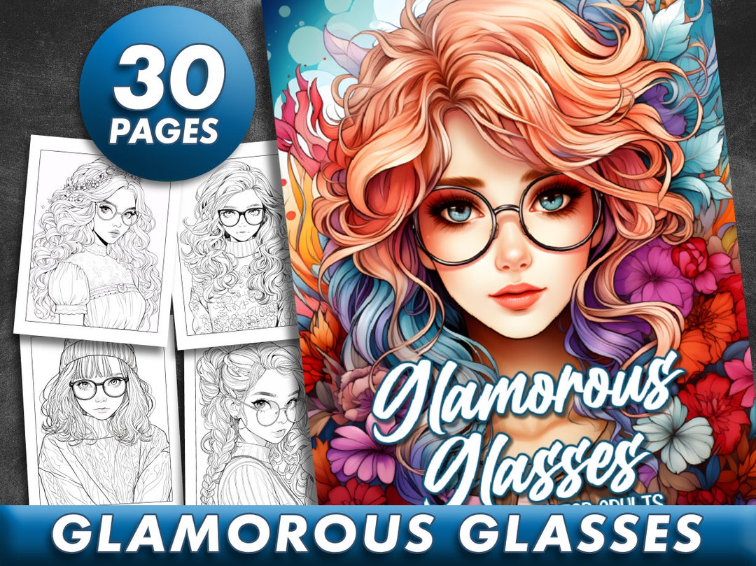 30 Pages Girls in Glasses Coloring Book Adult Coloring Pages, Glamorous ...