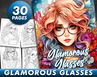 30 Pages Girls in Glasses Coloring Book Adult Coloring Pages, Glamorous Glasses, Instant Download, Anime Coloring Book, Printable PDF File