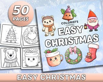 50 Pages Easy Christmas Coloring Book Adult Coloring Pages, Christmas Coloring Pages for Kids, Big and Bold Coloring Page Printable PDF File