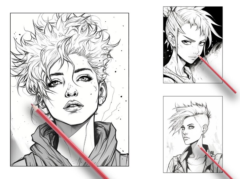 40 Anime Punk Girls Coloring Book Adult Coloring Pages Kids Etsy