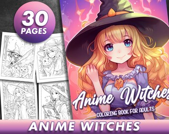 30 páginas Anime Witches Libro para colorear Páginas para colorear para adultos, Descarga instantánea, Libro para colorear de Halloween, Archivo PDF imprimible