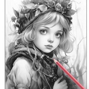 26 Pages Cute Forest Girls Coloring Book Adult Coloring Pages, Instant Download, Grayscale Coloring Book, Printable PDF File image 9
