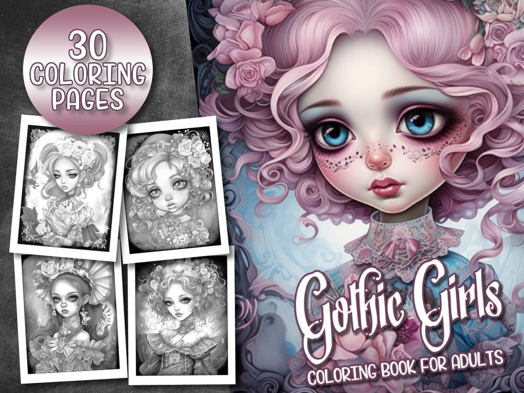 30 Pages Gothic Girls Coloring Book Adult Coloring Pages Kids - Etsy