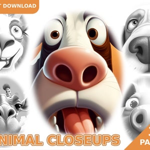 Animal Closeups Coloring Book - Adult Coloring Pages, Coloring Book For Kids Instant Download, Grayscale Coloring Book, Printable PDF File