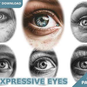 31 Pages Expressive Eyes Coloring Book - Adult Coloring Pages, Close Up Eye, Instant Download, Grayscale Coloring Book, Printable PDF File