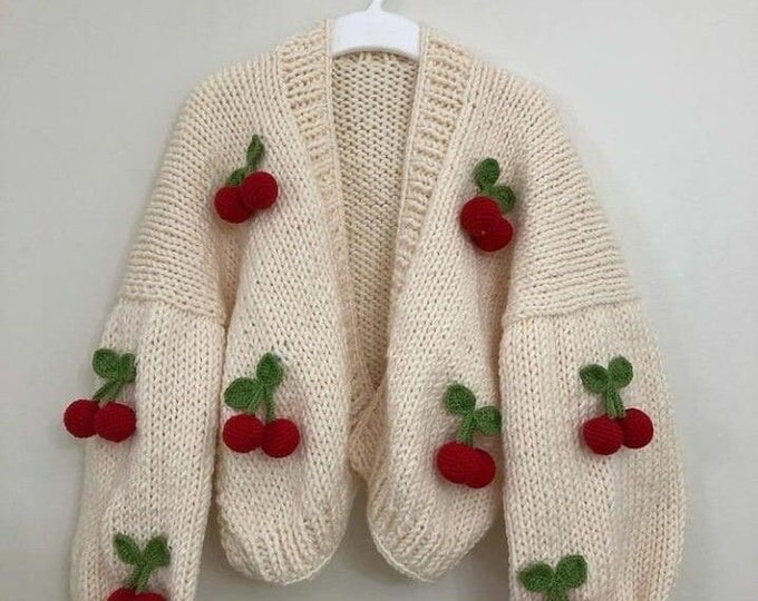 Tied Cherry Round Neck Long Sleeve Cardigan