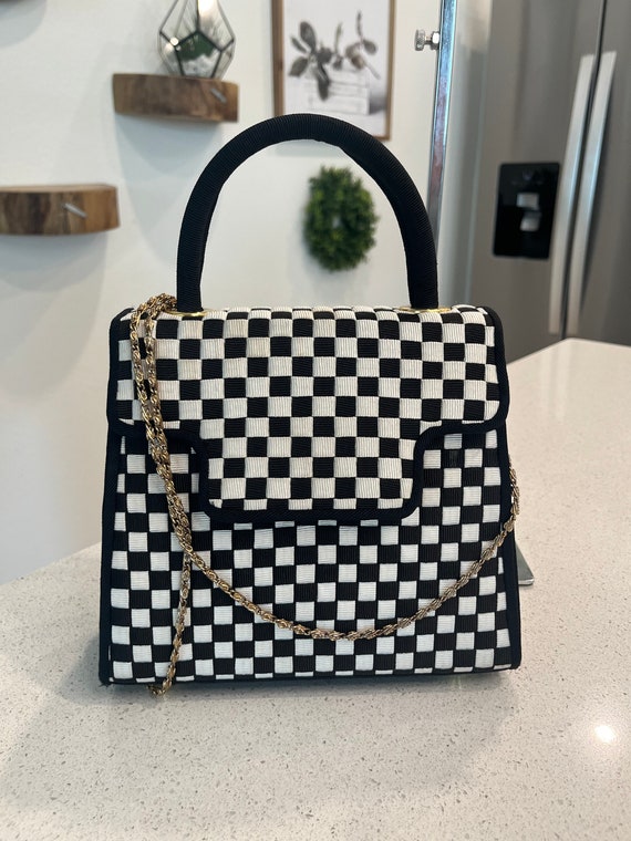 Clare V. Marisol Pinstripe Woven Leather Checker Crossbody Bag NWT