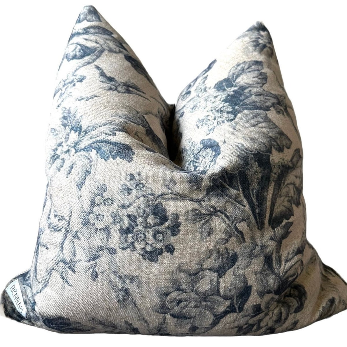 Rowynn Pillow Cover, Vintage Floral, Navy and Tan, 22x22 - Etsy