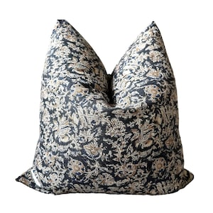 Juniper Pillow Cover, Floral, Black, Vintage, Neutral, Designer, Bohemian Eclectic, Linen, Beautiful Pattern, Soft, Natural Texture
