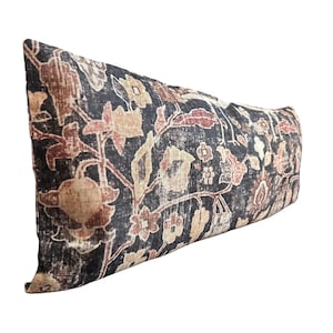 Willa Lumbar Pillow Cover, Floral, Cream, Red, Black, Gold, Bohemian Eclectic, Linen, Beautiful Pattern, Soft, Textured, Vintage, Bedroom