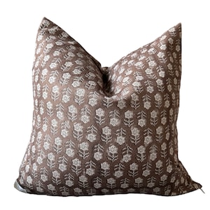 Roux Pillow Cover, Brown, Cream, Floral, Bohemian Eclectic, Linen, Beautiful Pattern, Soft, Natural Texture, Vintage, Rust