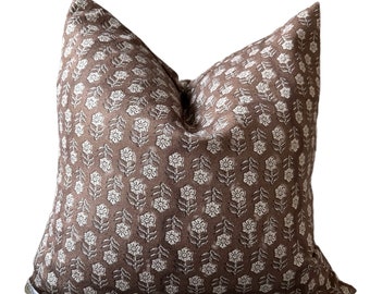 Roux Pillow Cover, Brown, Cream, Floral, Bohemian Eclectic, Linen, Beautiful Pattern, Soft, Natural Texture, Vintage, Rust