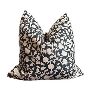 Pepper Pillow Cover, Cream, Black, Floral, Designer, Bohemian Eclectic, Linen, Beautiful, Soft, Natural Texture, Geometric, Rennah, Vintage