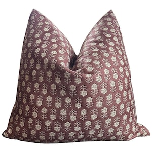 Mila Pillow Cover, Red, Cream, Floral, Bohemian Eclectic, Linen, Beautiful Pattern, Soft, Natural Texture, Vintage, Deep Red, Rust