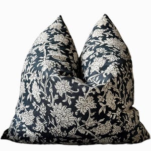 Luna Pillow Cover, Cream, Black, Floral, Designer, Bohemian Eclectic, Linen, Beautiful Pattern, Soft, Natural Texture, Vintage, Rennah
