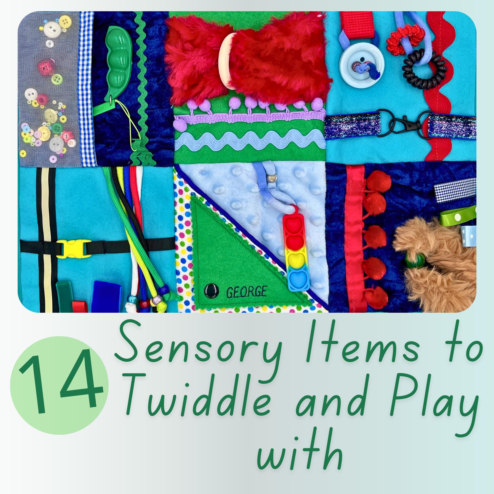 Personalised Green Fidget Blanket, Sensory Activity Pad for Autism ...