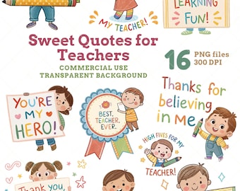 Teacher Appreciation Signs Clipart: Kids Holding Signs PNG, Teachers Thank You Quotes, Commercial Use