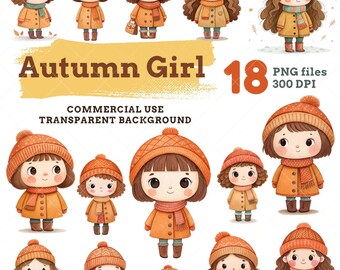 Kawaii Autumn Girl Clipart, Fall Kids Avatar, Sweater and Beanie PNG, Cozy Digital Sticker