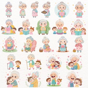 Cute Grandma Clipart PNG, Whimsical Grandmother & Kids, Family Moments, Cute Grandmother and Grandkids PNGs, Family Love, Commercial Use, cute grandma clipart, elderly woman png, grandma png, grandma clipart, senior lady art, watercolor granny, grandma stickers, old lady clipart, senior woman png, grandma sublimation, whimsical grandma, grandmother clipart, grandma art, Mother's Day, Grandparents' Day clipart