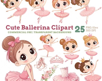 Watercolor Ballerina Clipart: Pink Tutu Ballet PNG (Digital Download, Commercial Use)