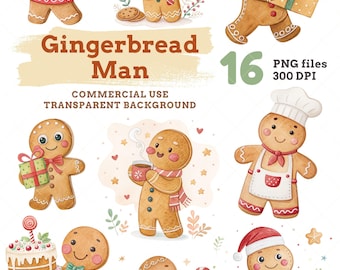 Lebkuchen Mann Weihnachten Clipart: Urlaub Cookie PNG, Backen Grafik (Digitaler Download, Kommerzielle Nutzung)