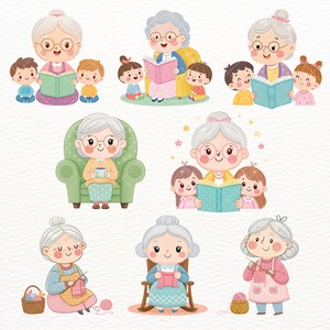 Cute Grandma Clipart PNG, Whimsical Grandmother & Kids, Family Moments, Cute Grandmother and Grandkids PNGs, Family Love, Commercial Use, cute grandma clipart, elderly woman png, grandma png, grandma clipart, senior lady art, watercolor granny, grandma stickers, old lady clipart, senior woman png, grandma sublimation, whimsical grandma, grandmother clipart, grandma art, Mother's Day, Grandparents' Day clipart