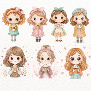 Little Coffee Girl Clipart Set Cozy Chibi Girl Illustrations for Journals Stickers Planners & Seasonal Craft Projects Kawaii Girl Cute Girl, coffee girl clipart, cozy chibi png, planner girl art, cute girl holding cup, kawaii coffee art, fall coffee clipart, pastel girl png, little girl coffee, hot drink clipart, warm drink art, chibi coffee girl, latte lover art, cozy aesthetic art
