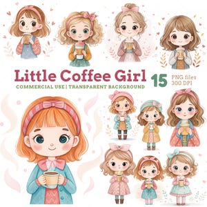Little Coffee Girl Clipart Set Cozy Chibi Girl Illustrations for Journals Stickers Planners & Seasonal Craft Projects Kawaii Girl Cute Girl