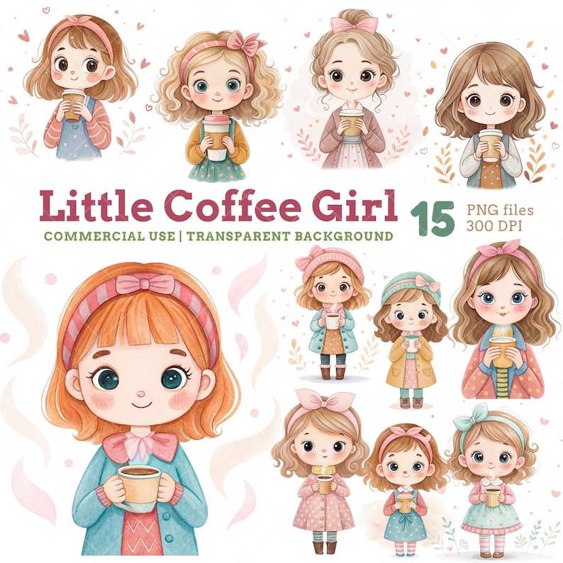 Little Coffee Girl Clipart Set Cozy Chibi Girl Illustrations for Journals Stickers Planners & Seasonal Craft Projects Kawaii Girl Cute Girl, coffee girl clipart, cozy chibi png, planner girl art, cute girl holding cup, kawaii coffee art, fall coffee clipart, pastel girl png, little girl coffee, hot drink clipart, warm drink art, chibi coffee girl, latte lover art, cozy aesthetic art