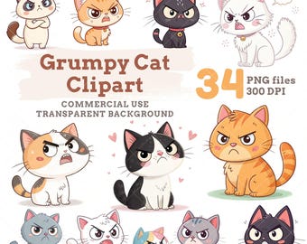 Imágenes prediseñadas de gato gruñón divertido, gatito enojado PNG, cara de gatito triste, uso comercial, descarga digital