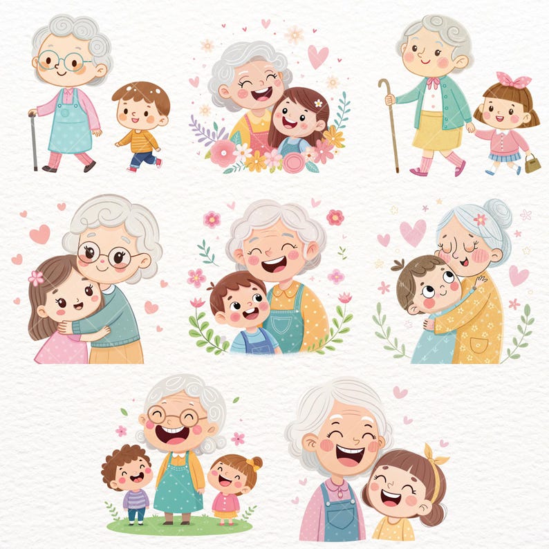 Cute Grandma Clipart PNG, Whimsical Grandmother & Kids, Family Moments, Cute Grandmother and Grandkids PNGs, Family Love, Commercial Use, cute grandma clipart, elderly woman png, grandma png, grandma clipart, senior lady art, watercolor granny, grandma stickers, old lady clipart, senior woman png, grandma sublimation, whimsical grandma, grandmother clipart, grandma art, Mother's Day, Grandparents' Day clipart