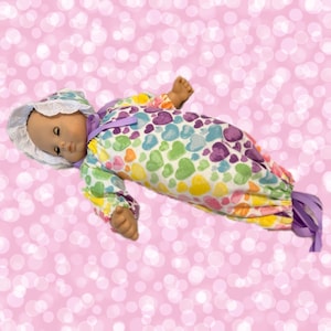 Rainbow Hearts 15 Inch Doll Sleep Sack and Bonnet