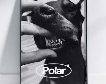 Polar Dog Poster, Black and White Wall Art Print Graphic Print