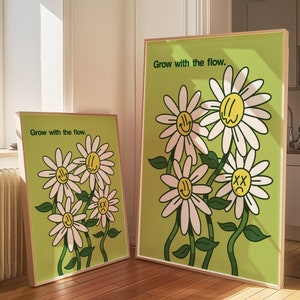 "Ästhetische Blumen Poster für Schlafzimmer Daisy Flower Poster Kunst-Plakat Wandkunst cooler Druck cooles Plakat Geschenk ästhetische Kunst ""Grow with the Flow"""