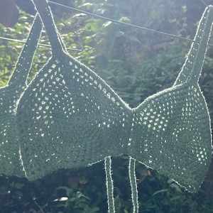 Net Bralette - Crochet Bralette - Corset Back Tie - Cotton - Sage Green - Summer - Intimates - Ready Made - A/B Cup - Small