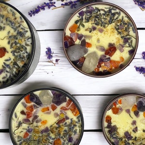Blissful Glow Manifestation Candle | Positive Energy | Wickless, Melts, Squeezable Wax | Clear Quartz, Amethyst, Carnelian | Citrus Scent