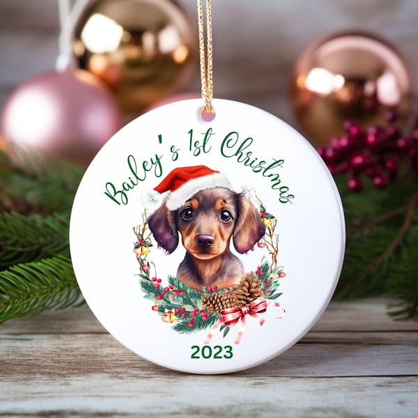 Personalized daschund 2023 1st Christmas Ornament, Daschund custom bauble, weiner dog gift, Daschund lover gift, sausage dog ornament