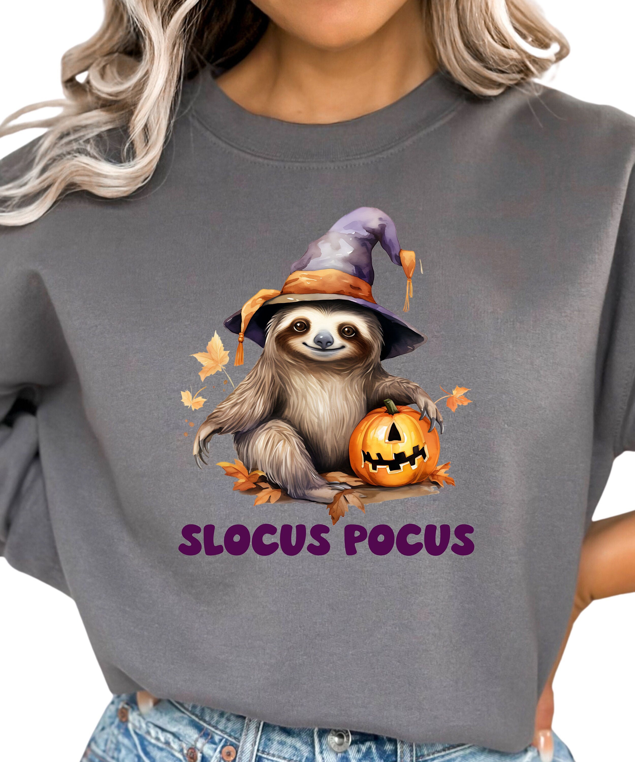 Men's Design By Humans Funny Witch Sloth With Jack O Lantern