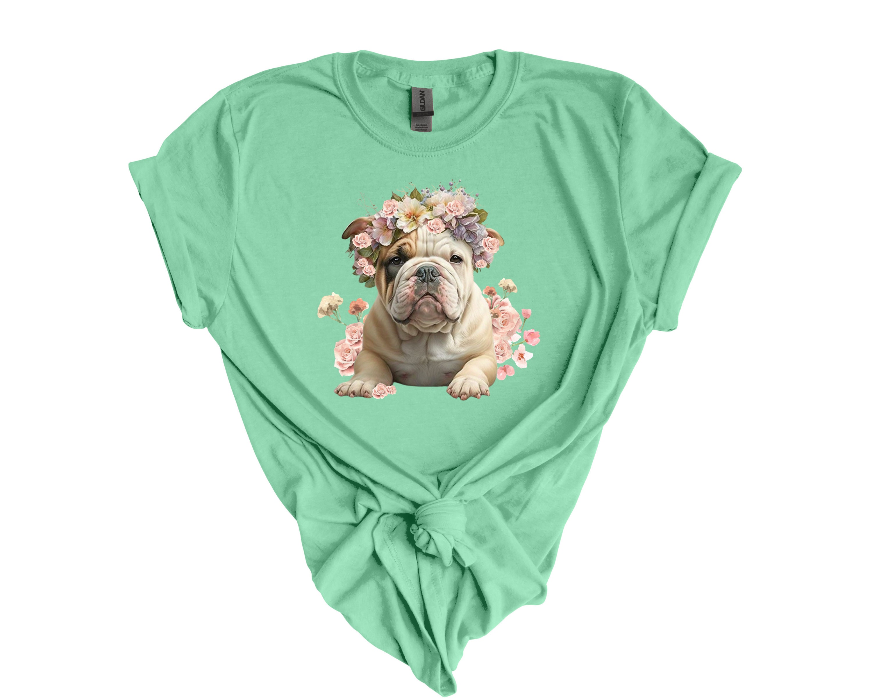 Thanksgiving Male Bulldog with Falling Leaves Women's Tee | Red & White Colored main image 0