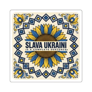 Aufkleber „Slava Ukraini ist ein vollständiger Satz“, Solidaritätsaufkleber Ukraine, Laptop-Aufkleber „Sonnenblume im Volkskunststil“ Bild 1