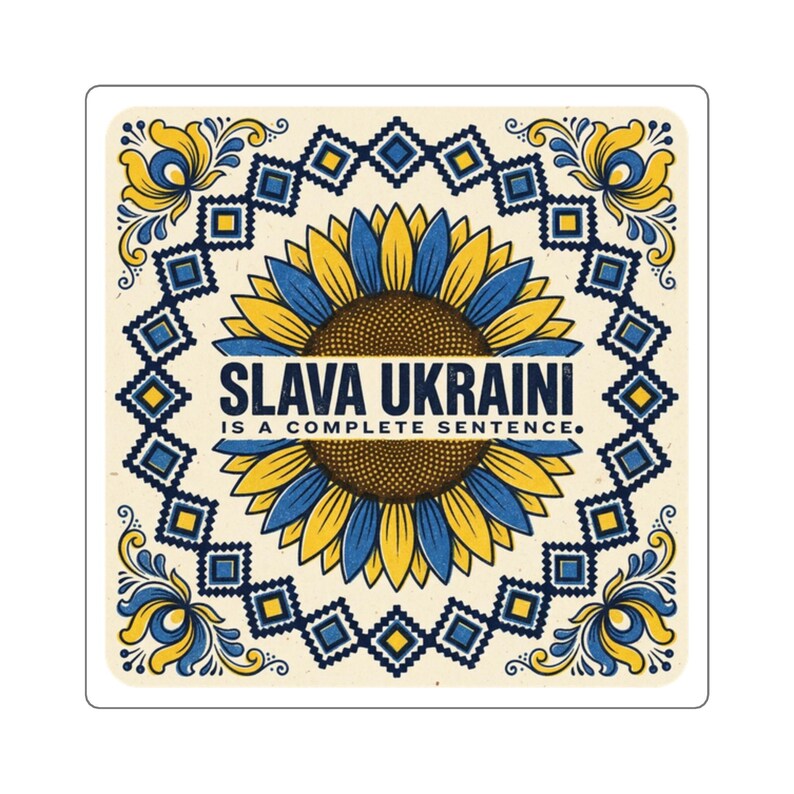 Aufkleber „Slava Ukraini ist ein vollständiger Satz“, Solidaritätsaufkleber Ukraine, Laptop-Aufkleber „Sonnenblume im Volkskunststil“ Bild 1