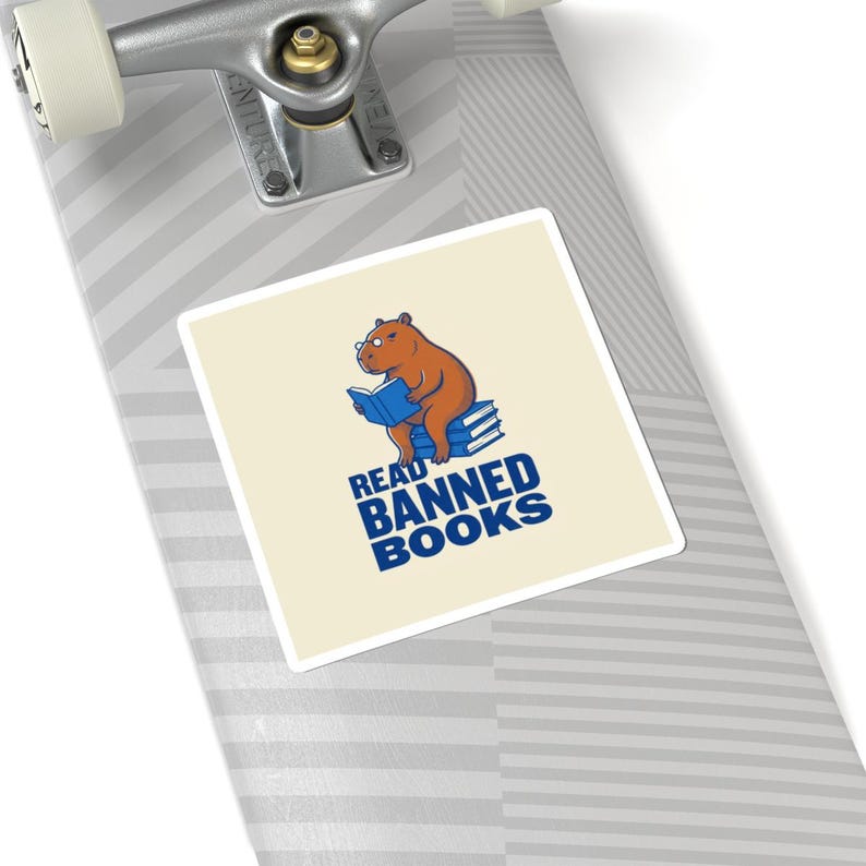 Read Banned Books Sticker | Riso Capybara Bookworm Vinyl Decal | Librarian & Book Lover Gift image 8