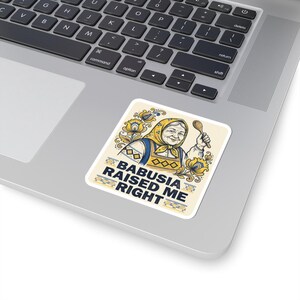 Babusia Raised Me Right Sticker, Ukrainian Grandma Decal, Petrykivka Folk Art Laptop Sticker, Diaspora Gift image 2