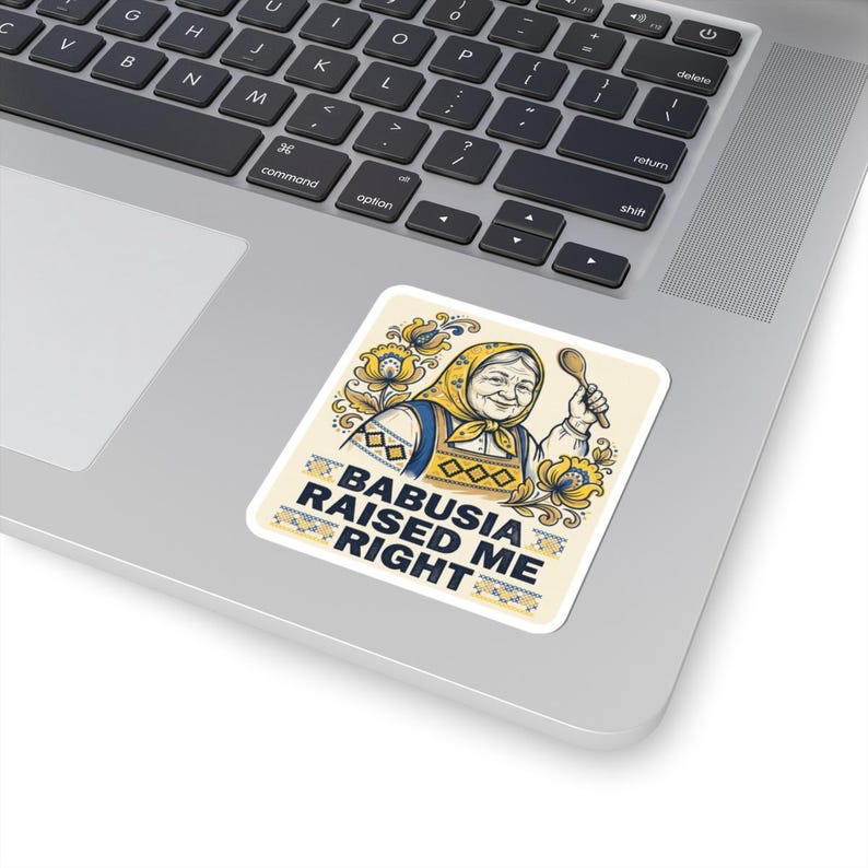 Babusia Raised Me Right Sticker, Ukrainian Grandma Decal, Petrykivka Folk Art Laptop Sticker, Diaspora Gift image 2