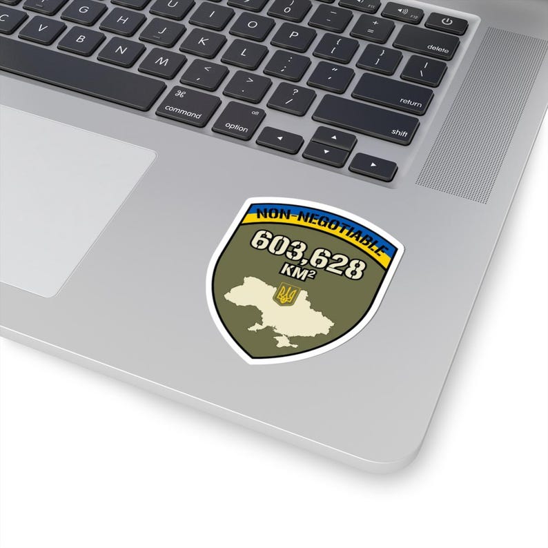 Non-Negotiable Ukraine Sticker, 603,628 KM Map Shield Decal, Stand With Ukraine Crimea is Ukraine Territorial Integrity Laptop Sticker image 2