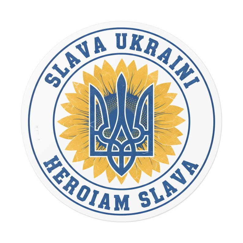 Slava Ukraini sticker, Oekraïense drietand zonnebloem sticker, steunbetuigingssticker voor Oekraïne, Tryzub vinyl sticker voor laptop of waterfles afbeelding 5