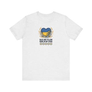 Blue and Yellow Runs in My Veins Shirt, Ukrainian Pride Tee, Folk Art Heart Flag Graphic, Stand With Ukraine Gift image 2