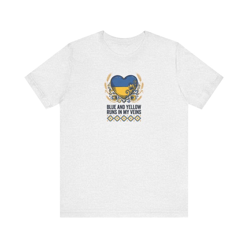 Blue and Yellow Runs in My Veins Shirt, Ukrainian Pride Tee, Folk Art Heart Flag Graphic, Stand With Ukraine Gift image 2