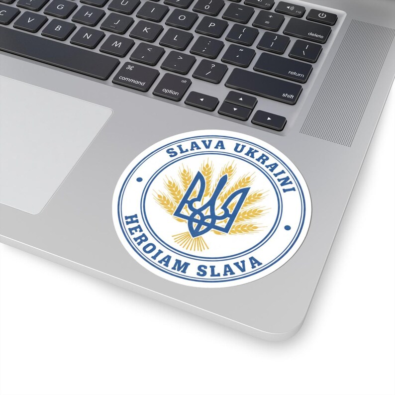Slava Ukraini Sticker | Ukrainian Trident Tryzub Wheat Vinyl Decal | Heroiam Slava | Stand with Ukraine Gift image 5