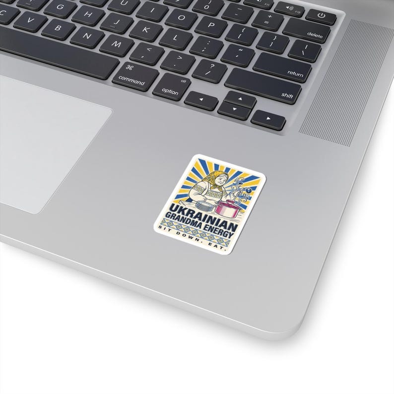 Ukrainian Grandma Energy Sticker, Sit Down Eat Decal, Babusia Borsch Folk Art Laptop Sticker image 11